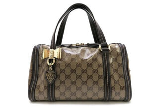 Gucci Boston Bag Handbag Canvas Leather Beige Cream Brown